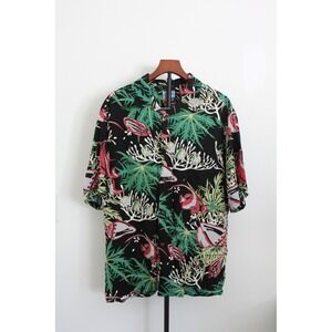 VTG Joe Kealoha's Hawaiian Shirt Mens XL Tropical Fish Shell‎ Black Green